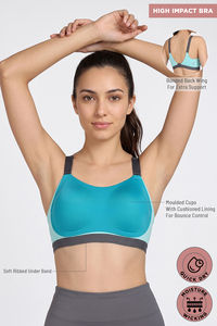 Zelocity High Impact Quick Dry Sports Bra - Enamel Blue — thumbnail 8